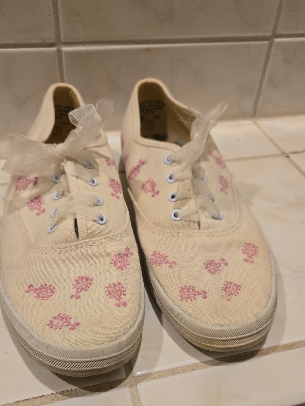 Customized Canvas Sneakers Stamped with Pink Ladybugs